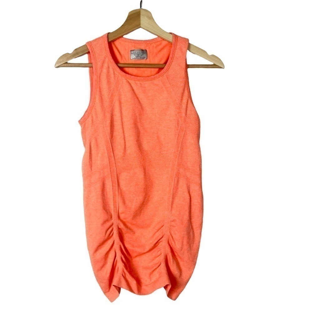 Athleta Neon Orange‎ Fast Track Ruched Front Athletic Tank Top XS